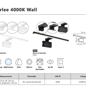 Aplica de perete LED pentru baie IP44 Marlee negru 4000K 221094 universul-luminii.ro