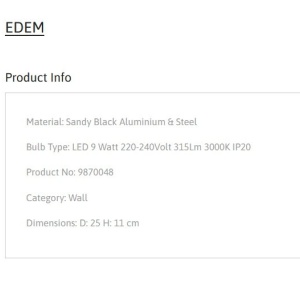 Aplica de perete LED stil minimalist EDEM negru 152634 universul-luminii.ro