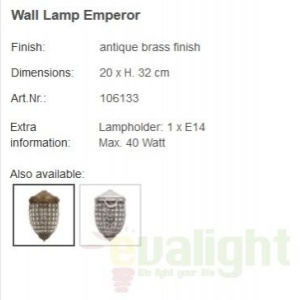 Aplica de perete mix timeless style, stralucitor, finisaj antique brass, Emperor 106133 HZ - Img 2