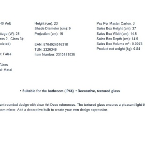Aplica de perete pentru baie stil minimalist nordic IP44 Tutan 230134 universul-luminii.ro