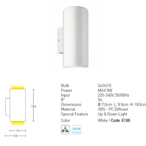 Aplica de perete pentru iluminat exterior, up/down, IP54 Haland alb 58774 universul-luminii.ro