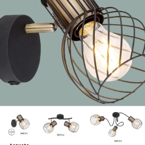 Aplica de perete / tavan cu 2 spoturi design industrial ARGUSTO negru, auriu 210584 universul-luminii.ro