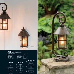 Aplica iluminat exterior din fier forjat, design medieval cu felinar rotund si acoperis nituit WL 3397 181804 universul-luminii.ro