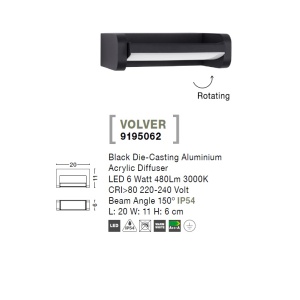 Aplica LED ambientala orientabila pentru iluminat exterior IP54 VOLVER 190734 universul-luminii.ro