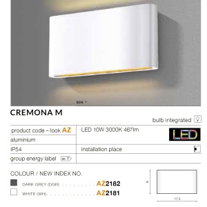 Aplica LED de perete exterior ambientala IP54 CREMONA M alba 46494 universul-luminii.ro