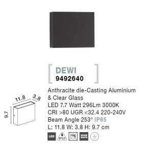 Aplica LED de perete pentru iluminat exterior IP65 DEWI 109404 universul-luminii.ro