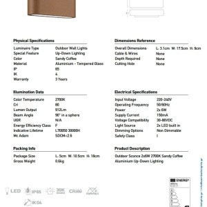 Aplica LED iluminat ambiental exterior IP65 COVE 2x6W cafenie - Img 2
