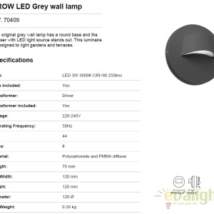Aplica LED iluminat exterior design minimalist BROW gri inchis 70409 48754 universul-luminii.ro