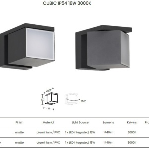 Aplica LED iluminat exterior modern IP54 CUBIC 18W 3000K gri - Img 2