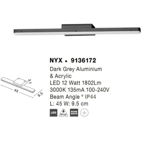 Aplica LED pentru baie cu protectie IP44 NYX gri 122444 universul-luminii.ro