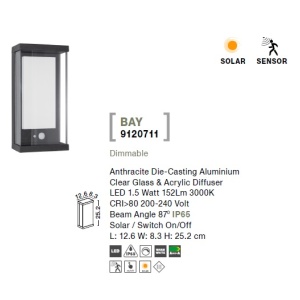 Aplica LED solara de exterior cu senzor miscare IP65 BAY 190634 universul-luminii.ro