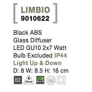 Aplica moderna de exterior cu iluminat ambiental up/down IP44 LIMBIO II neagra 190914 universul-luminii.ro
