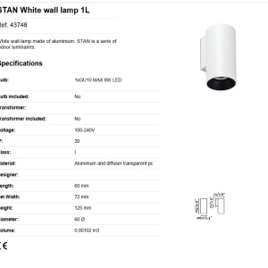 Aplica perete ambientala design modern STAN alba 83414 universul-luminii.ro