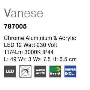Aplica perete LED pentru baie IP44 Vanese 12W NVL-787005 68754 universul-luminii.ro