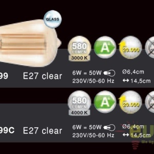 Bec E27 LED clear 6W, 580Lm, 3000K 11399 GL 67994 universul-luminii.ro