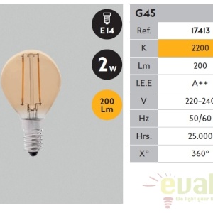 Bec LED decorativ FILAMENT AMBER LED E14 2W 2200K 17413 176304 universul-luminii.ro
