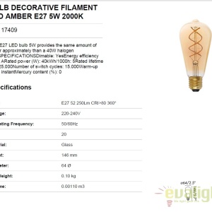 BEC LED filament dimabil 5W E27 2000K lumina calda AMBER 17409 50564 universul-luminii.ro