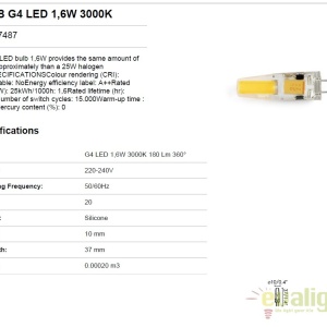 BEC LED G4 1,6W lumina calda 3000K 17487 62834 universul-luminii.ro