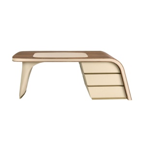 Birou cu design modern din lemn furniruit si piele sintetica Cream - Img 4