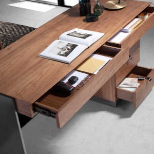 Birou elegant design LUX furnir de nuc si otel Office Walnut - Img 10