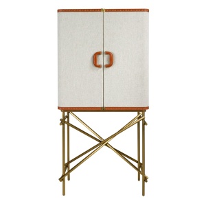 Bufet inalt LUX design italian, Tesatura gri deschis, Piele, Metal Golden - Img 2
