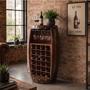 Butoi suport pentru sticle si pahare de vin Bodega 97cm maro