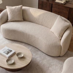 Canapea 2 locuri curbata ELEMENTAL 180cm boucle champagne beige - Img 6