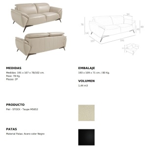 Canapea 2 locuri eleganta, design italian Cowhide leather taupe grey - Img 7