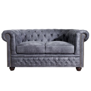 Canapea clasica stil englezesc Chesterfield 2 locuri gri antic A-37390 VC