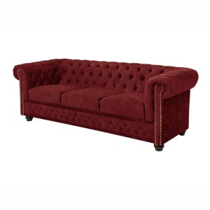 Canapea clasica stil englezesc CHESTERFIELD 205cm, catifea rosie - Img 2