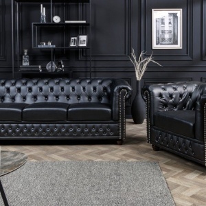Canapea clasica stil englezesc Chesterfield 3 locuri, negru antic - Img 2