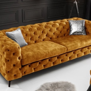 Canapea design Chesterfield, Catifea, Galben Mustar, MODERN BAROCK - Img 4