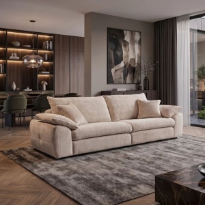 Canapea mare SOHO 260cm cu 4 locuri, material chenille bej