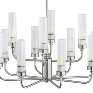 Candelabru 12 brate, otel nickel, sticla canelata PRESTON 5088 - Img 3