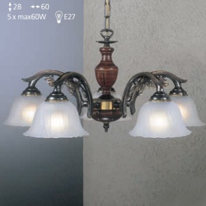 Candelabru 5 brate design italian din alama cu lemn 2700 102224 universul-luminii.ro