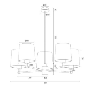 Candelabru 5 brate modern PRINCETON 226484 universul-luminii.ro