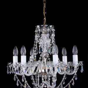Candelabru cristal Bohemia 6 brate, diam. 50cm Sulika VI nickel CE - Img 3