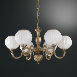 Candelabru cu 6 brate clasic design italian din alama, sticla 9250 RA-L. 9250/6 74074 universul-luminii.ro