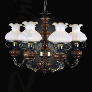 Candelabru cu 6 brate design italian din alama cu lemn 620 105574 universul-luminii.ro