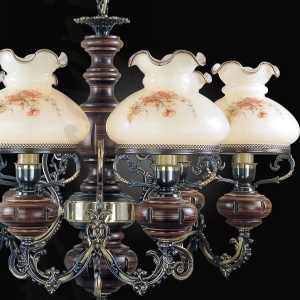 Candelabru cu 6 brate design italian din alama cu lemn 624 105604 universul-luminii.ro