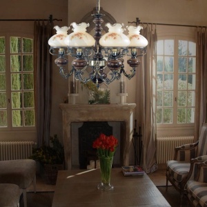 Candelabru cu 6 brate design italian din alama cu lemn 624 202964 universul-luminii.ro