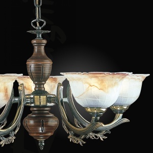 Candelabru rustic cu 5 brate design italian din alama cu lemn 2801 105634 universul-luminii.ro