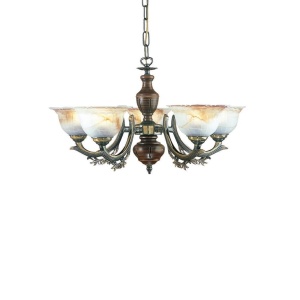 Candelabru rustic cu 5 brate design italian din alama cu lemn 2801 202974 universul-luminii.ro