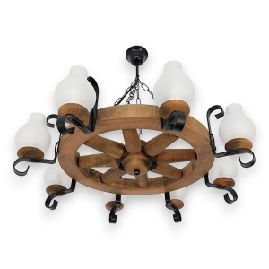Candelabru rustic fabricat manual din lemn diam.50cm, 8 brate Roata WOOD-RO-SP8D50 178044 universul-luminii.ro