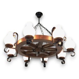 Candelabru rustic fabricat manual din lemn diam.50cm, 8 brate Roata WOOD-RO-SP8D50 577654 universul-luminii.ro
