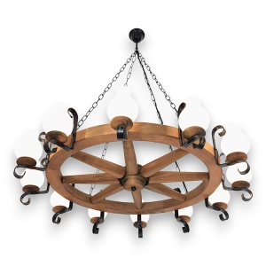 Candelabru rustic fabricat manual din lemn Roata 12L 146594 universul-luminii.ro