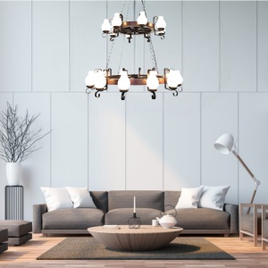 Candelabru rustic fabricat manual din lemn Roata 20L 231694 universul-luminii.ro
