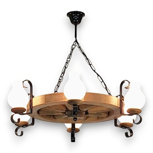 Candelabru rustic fabricat manual din lemn Roata 6L 183254 universul-luminii.ro