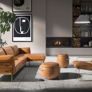 Coltar LUX design italian cu sezlong dreapta Cowhide camel - Img 6