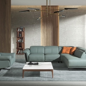 Coltar LUX design italian cu sezlong dreapta si functia relax Cowhide verde turcoaz - Img 9